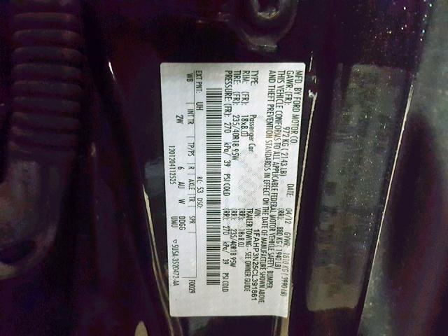 1FAHP3N25CL391861 - 2012 FORD FOCUS TITA BLACK photo 10