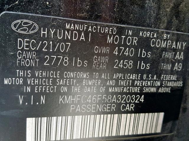 KMHFC46F58A320324 - 2008 HYUNDAI AZERA SE BLUE photo 10