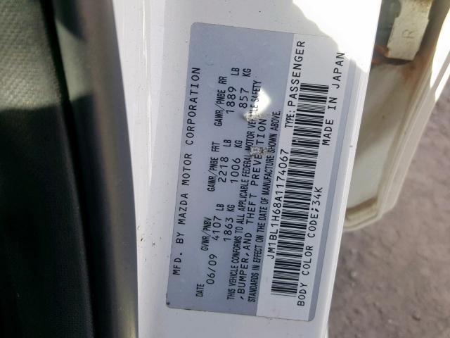 JM1BL1H68A1174067 - 2010 MAZDA 3 S WHITE photo 10