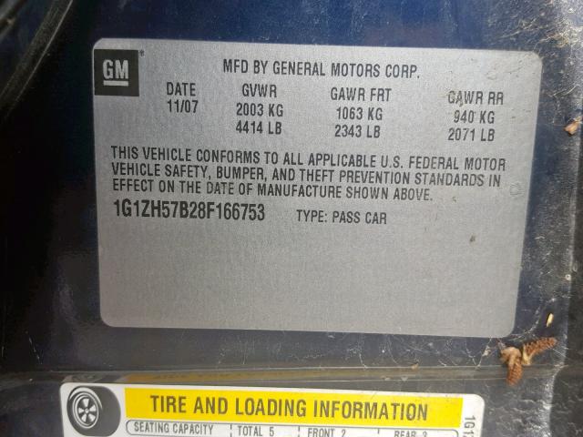 1G1ZH57B28F166753 - 2008 CHEVROLET MALIBU 1LT 蓝色 照片 10