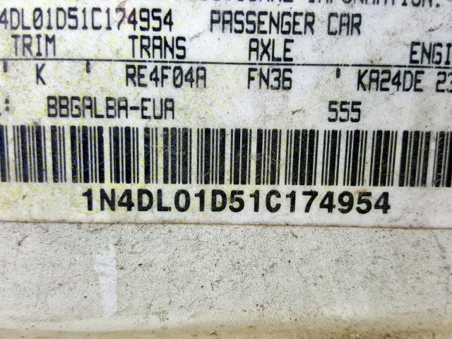 1N4DL01D51C174954 - 2001 NISSAN ALTIMA XE WHITE photo 10