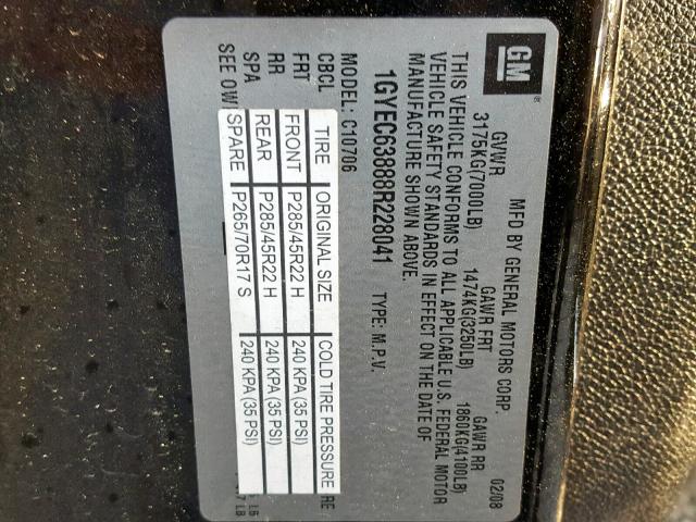 1GYEC63888R228041 - 2008 CADILLAC ESCALADE L BLACK photo 10