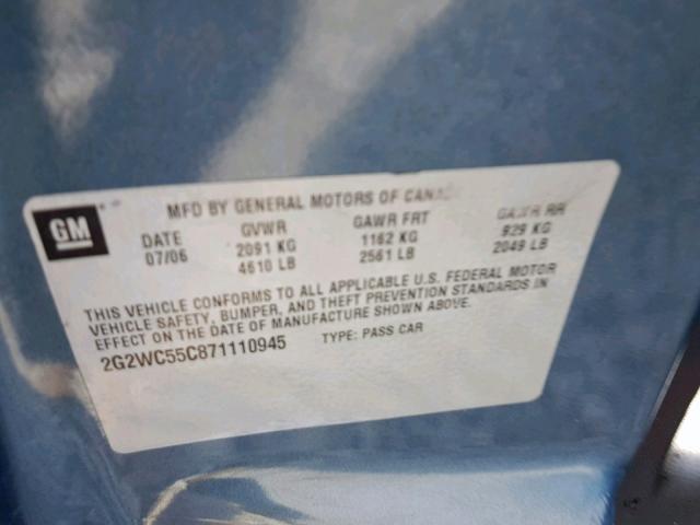 2G2WC55C871110945 - 2007 PONTIAC GRAND PRIX GRAY photo 10