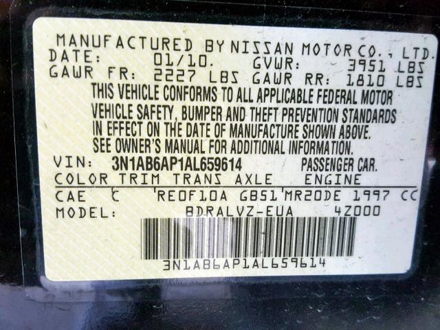 3N1AB6AP1AL659614 - 2010 NISSAN SENTRA 2.0 BLACK photo 10