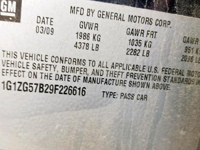 1G1ZG57B29F226616 - 2009 CHEVROLET MALIBU LS BLUE photo 10