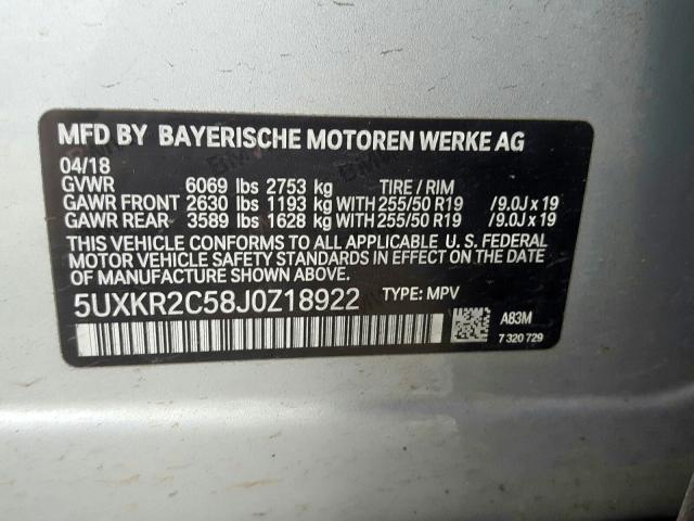 5UXKR2C58J0Z18922 - 2018 BMW X5 SDRIVE35I  լուսանկար 10