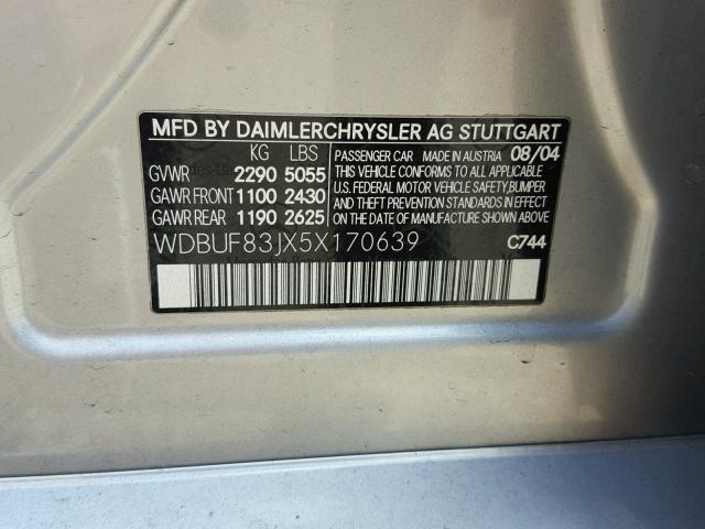 WDBUF83JX5X170639 - 2005 MERCEDES-BENZ E 500 4MAT SILVER photo 10