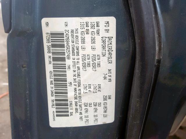 2C4GM68445R257480 - 2005 CHRYSLER PACIFICA T BLUE photo 10