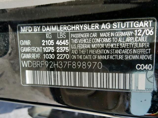 WDBRF92H37F898970 - 2007 MERCEDES-BENZ C 280 4MAT BLACK photo 10