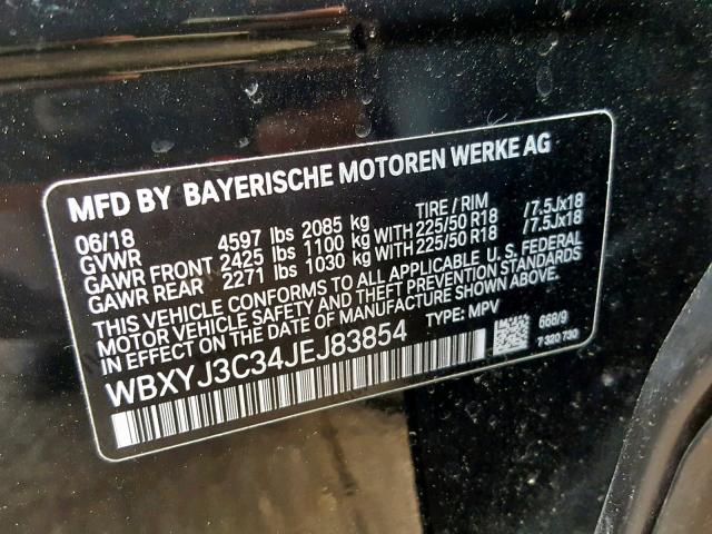 WBXYJ3C34JEJ83854 - 2018 BMW X2 SDRIVE2 BLACK photo 10