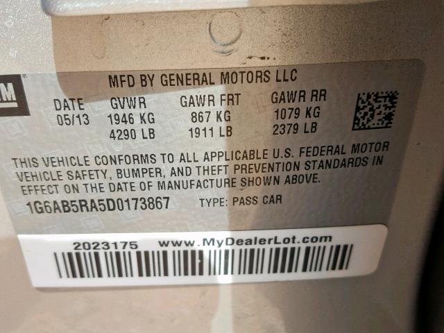 1G6AB5RA5D0173867 - 2013 CADILLAC ATS LUXURY SILVER photo 10