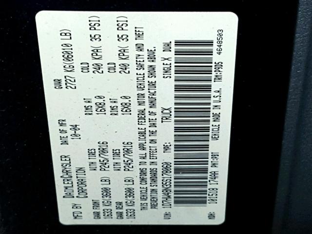 1D7HW48N35S178060 - 2005 DODGE DAKOTA QUA BLUE photo 10