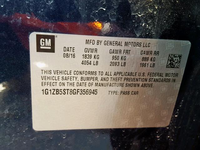 1G1ZB5ST8GF356945 - 2016 CHEVROLET MALIBU LS BLUE photo 10