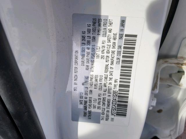 JM3TB2CA0D0418286 - 2013 MAZDA CX-9 TOURI WHITE photo 10