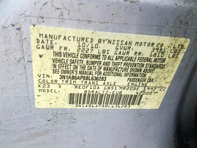 3N1AB6AP8BL636283 - 2011 NISSAN SENTRA 2.0 SILVER photo 10