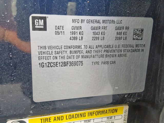 1G1ZC5E12BF369075 - 2011 CHEVROLET MALIBU 1LT 蓝色 照片 10