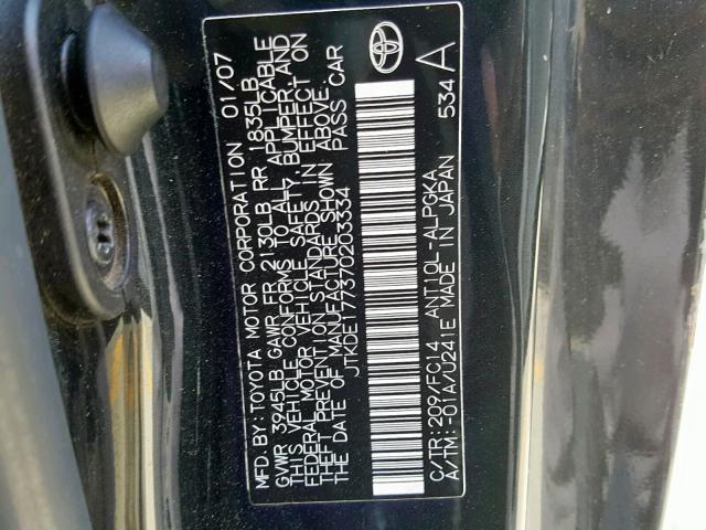 JTKDE177370203334 - 2007 TOYOTA SCION TC BLACK photo 10