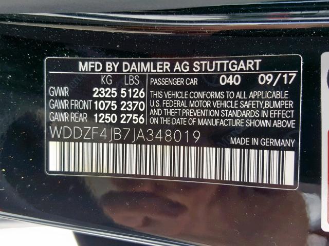 WDDZF4JB7JA348019 - 2018 MERCEDES-BENZ E 300 BLACK photo 10