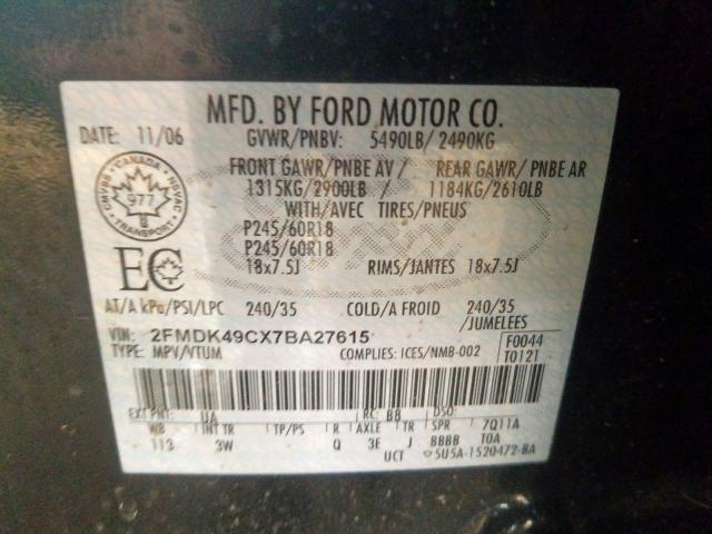 2FMDK49CX7BA27615 - 2007 FORD EDGE SEL PLUS  photo 10