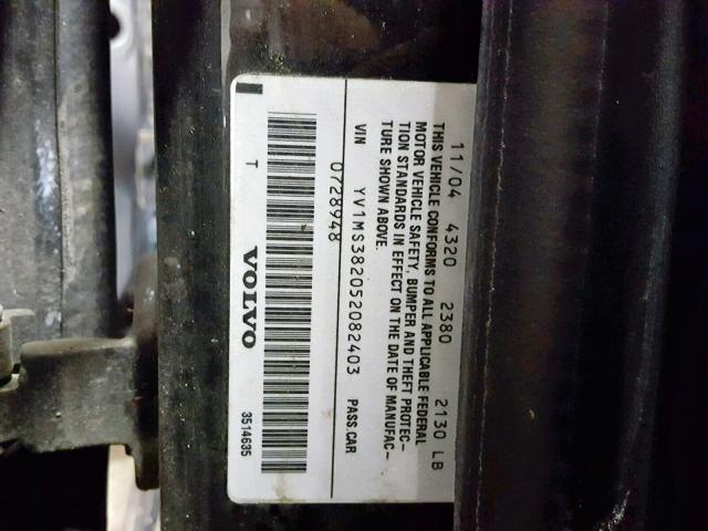 YV1MS382052082403 - 2005 VOLVO S40 2.4I BLACK photo 10