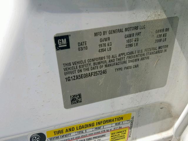 1G1ZA5E08AF257246 - 2010 CHEVROLET MALIBU LS WHITE photo 10