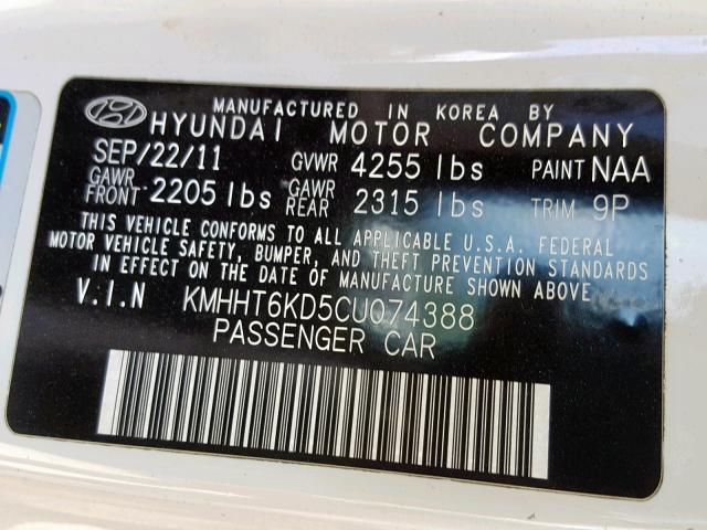 KMHHT6KD5CU074388 - 2012 HYUNDAI GENESIS CO WHITE photo 10