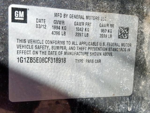 1G1ZB5E08CF318918 - 2012 CHEVROLET MALIBU LS CHARCOAL photo 10