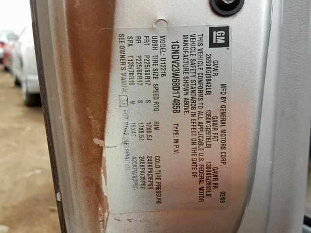 1GNDV23W68D174858 - 2008 CHEVROLET UPLANDER L ყავისფერი ფოტო 10