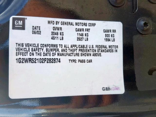 1G2WR52102F282874 - 2002 PONTIAC GRAND PRIX 黑色 照片 10