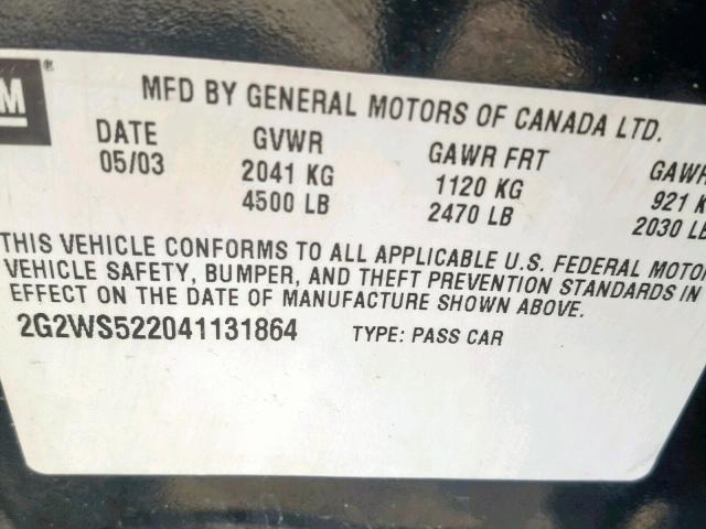 2G2WS522041131864 - 2004 PONTIAC GRAND PRIX BLACK photo 10