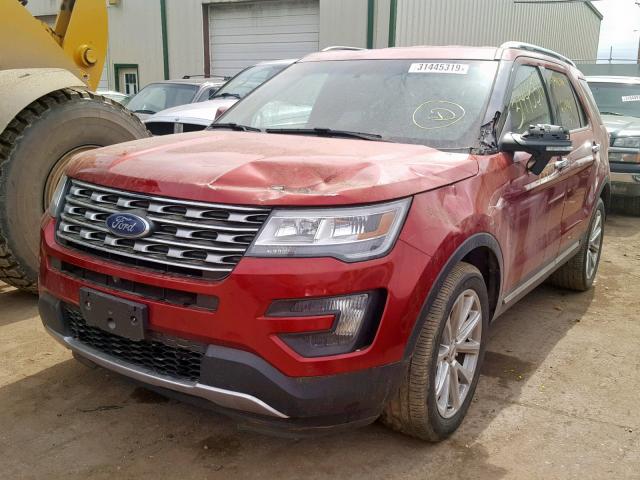 1FM5K8F8XGGB66194 - 2016 FORD EXPLORER L RED photo 2