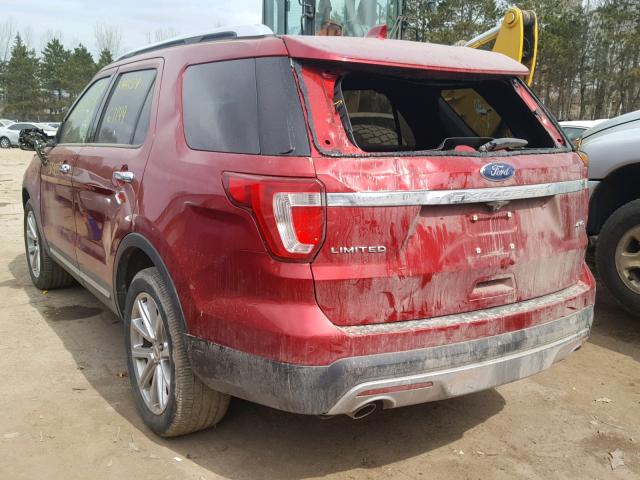 1FM5K8F8XGGB66194 - 2016 FORD EXPLORER L RED photo 3