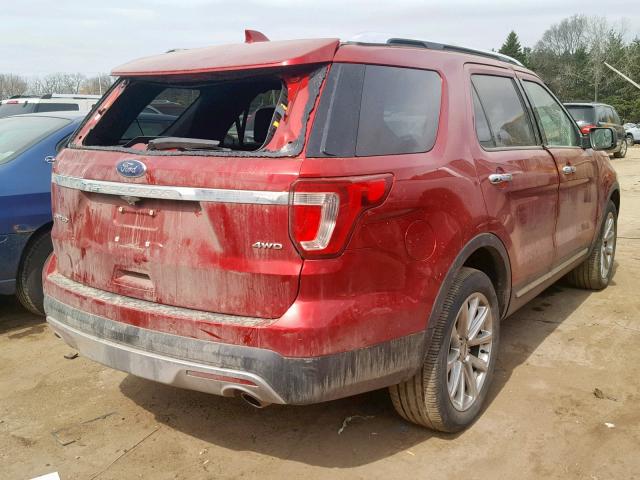 1FM5K8F8XGGB66194 - 2016 FORD EXPLORER L RED photo 4