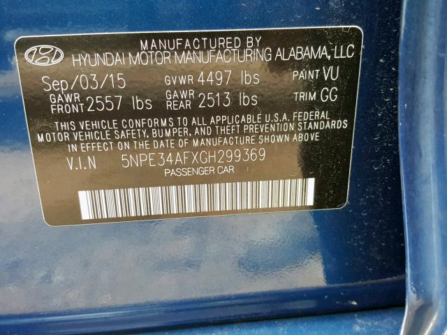 5NPE34AFXGH299369 - 2016 HYUNDAI SONATA SPO BLUE photo 10