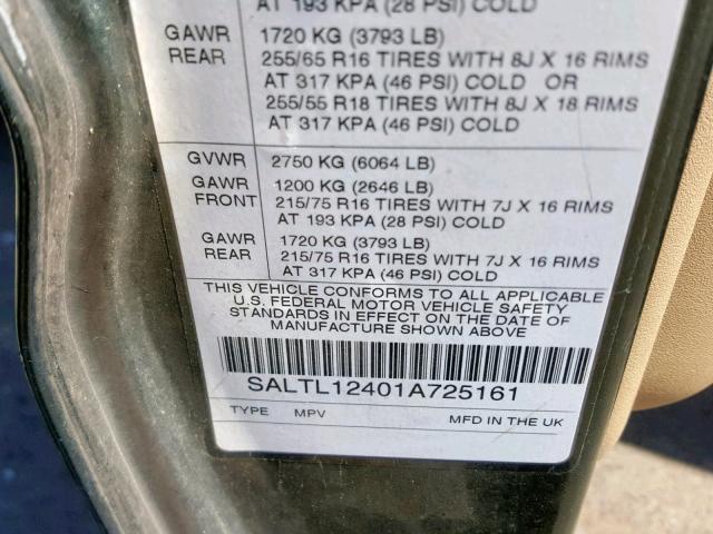 SALTL12401A725161 - 2001 LAND ROVER DISCOVERY GREEN photo 10