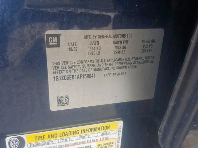 1G1ZC5EB1AF150941 - 2010 CHEVROLET MALIBU 1LT 蓝色 照片 10