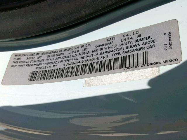 3VWRW3AG0AM025799 - 2010 VOLKSWAGEN NEW BEETLE BLUE photo 10