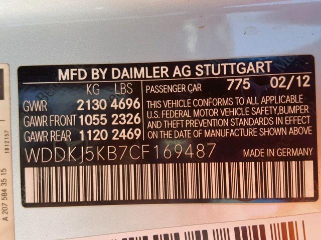 WDDKJ5KB7CF169487 - 2012 MERCEDES-BENZ E 350 SILVER photo 10