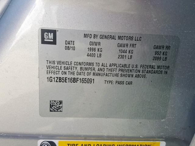 1G1ZB5E16BF165091 - 2011 CHEVROLET MALIBU LS SILVER photo 10