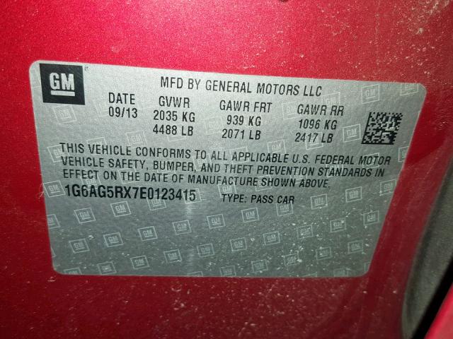 1G6AG5RX7E0123415 - 2014 CADILLAC ATS RED photo 10