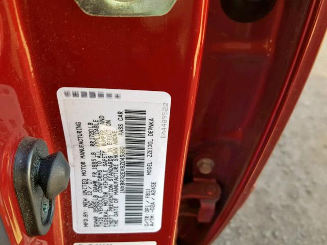 1NXBR32EX8Z045990 - 2008 TOYOTA COROLLA CE RED photo 10