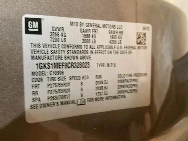 1GKS1MEF8CR328023 - 2012 GMC YUKON XL D BROWN photo 10