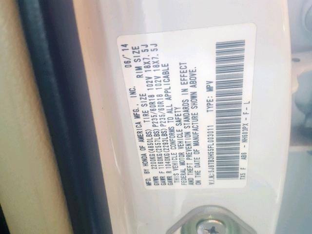 5J8TB3H55FL003011 - 2015 ACURA RDX TECHNO WHITE photo 10