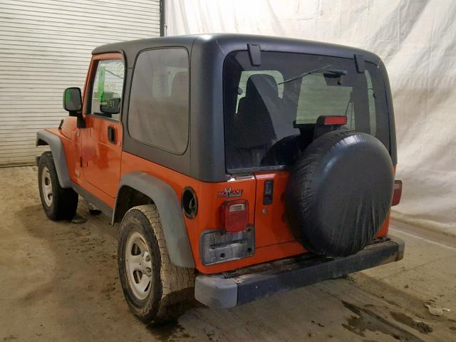 1J4FA29185P363086 - 2005 JEEP WRANGLER / ORANGE photo 3