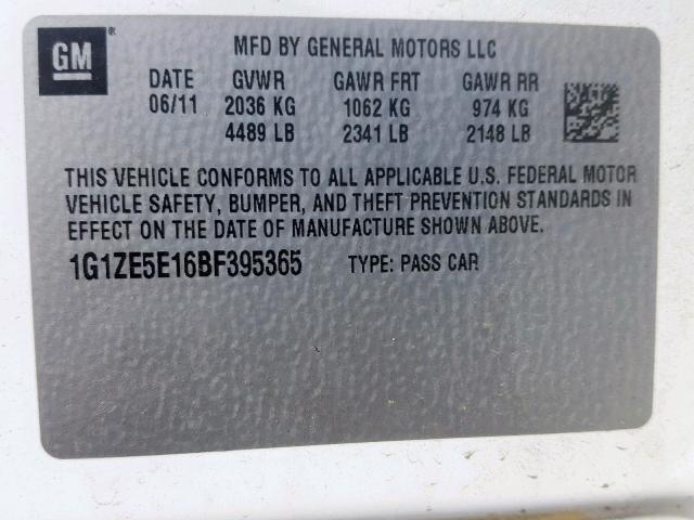 1G1ZE5E16BF395365 - 2011 CHEVROLET MALIBU LTZ 白色 照片 10