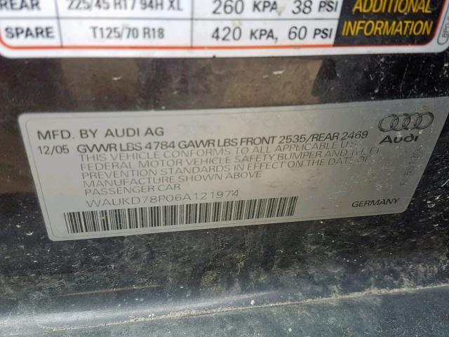 WAUKD78P06A121974 - 2006 AUDI A3 S-LINE GRAY photo 10