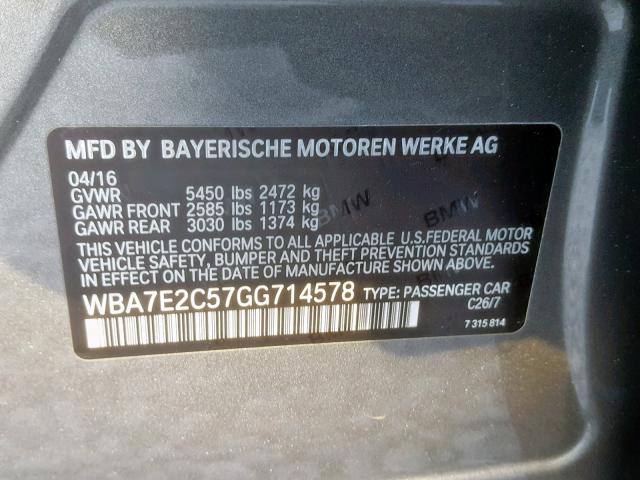 WBA7E2C57GG714578 - 2016 BMW 740 I CHARCOAL photo 10