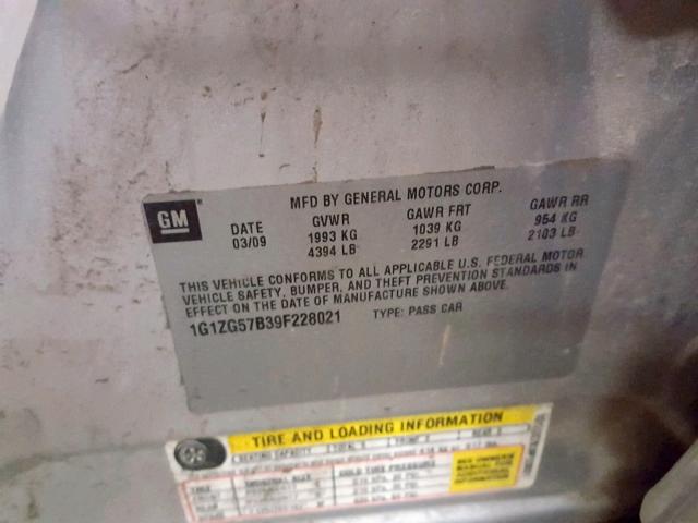 1G1ZG57B39F228021 - 2009 CHEVROLET MALIBU LS SILVER photo 10