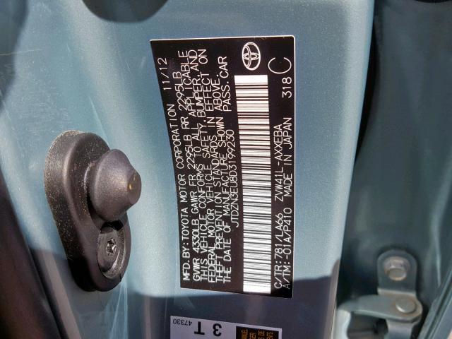 JTDZN3EU8D3199230 - 2013 TOYOTA PRIUS V TEAL photo 10