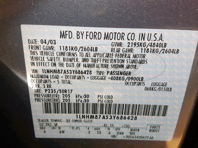 1LNHM87A53Y686428 - 2003 LINCOLN LS BLUE photo 10